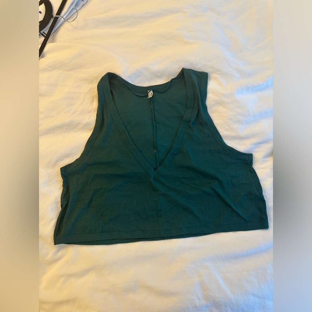 Free People Deep Teal V-Neck Cropped Tank